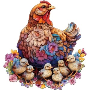Wooden Puzzle for Adults, Hen and Chicks Wooden Jigsaw Puzzles for Adults, Unique Animal Shape Wood Cut Puzzles for Family Friend Puzzle Lovers(S-7.9 * 8.5in-90pcs)