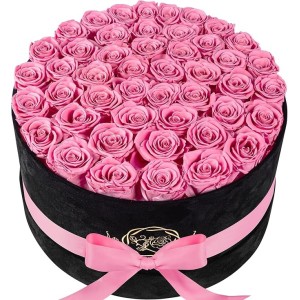 47 Roses in a Luxury Suede Box, Preserved Flowers for Women, Mothers Day Flowers for Mom, Light Pink