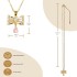 Gold Plated Stainless Steel Ribbon Necklace for Women, Dainty Bow Pendant with 14 Cubic Zirconia, Sparkling Drop Stone, Hypoallergenic, Tarnish-Resistant, Gift Box Included