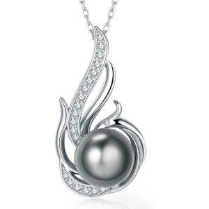 Tahitian Black Pearl Necklaces for Women 10-11mm - Pearl Necklace Phoenix Pendant | with 925 Sterling Silver 18" Chain 