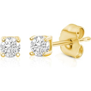 IGI Certified Solitaire Lab Grown Diamond Stud Earrings for Women in 14k Gold - 4 Prong Round Cut (G-H Color, VS1-VS2 Clarity)