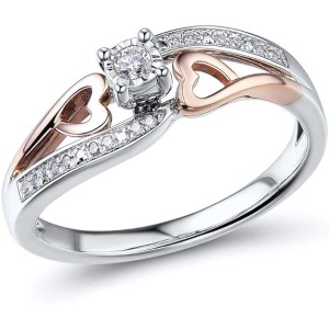 Diamond Promise Ring in 10kt Rose Gold and Sterling Silve
