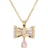 Gold Plated Stainless Steel Ribbon Necklace for Women, Dainty Bow Pendant with 14 Cubic Zirconia, Sparkling Drop Stone, Hypoallergenic, Tarnish-Resistant, Gift Box Included