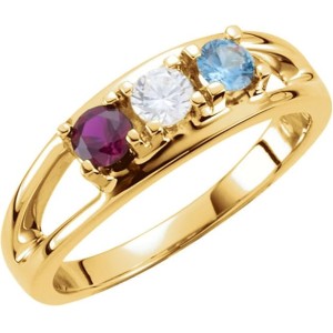 2 to 7 Birthstones Family Mother's Ring in Sterling Silver or Solid 10k Yellow Gold plus ENGRAVING