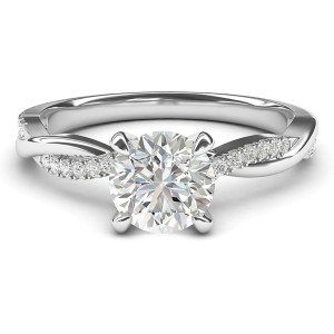 Solid 14k White Gold 4-Prong Petite Twisted Vine 1.0 CT Moissanite Engagement Ring Promise Bridal Ring