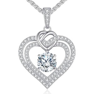 OOBEE Sparkling Love Heart Moissanite Necklaces for Women, D Color VVS Moissanite 925 Sterling Silver Fine Jewelry, Ideal Birthday Anniversary Christmas Gift for Women Wife Mom Girlfriend