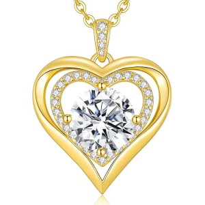 ANDSO Necklace for Women, S925 Silver Plated Heart Pendant 1-3 Carat Moissanite Necklaces, Birthday Ideal Jewelry Gifts for Her