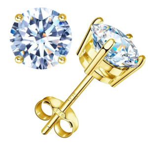 S925 Round Synthetic Moissanite Prong Stud Earrings Anniversary Day Gifts For Men Women