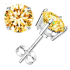 S925 Round Synthetic Moissanite Prong Stud Earrings Anniversary Day Gifts For Men Women Yellow 3.0MM-0.1CT*2